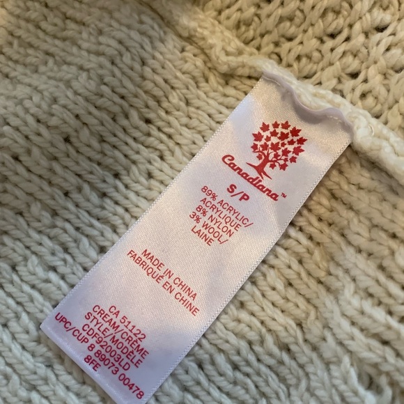 Canadiana Cream Cable Knit Shawl Collar Cardigan Sweater Size Small - Picture 4 of 8